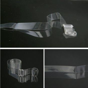 Elastic Transparent Bra with Stripe Design, Adjustable Buttons, and Crystal Shoulder Straps