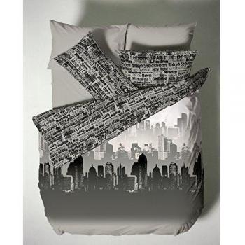 Copripiumino Matrimoniale con Federa Cityscape Catherine Lansfield 260x240 cm grigio