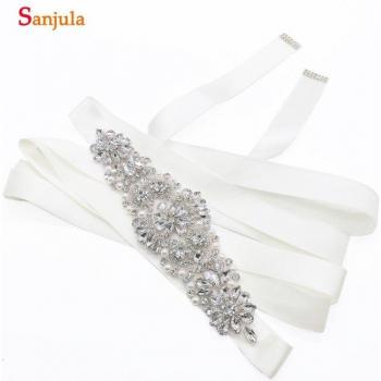 Royal Blue Satin Bridal Belt with Rhinestones