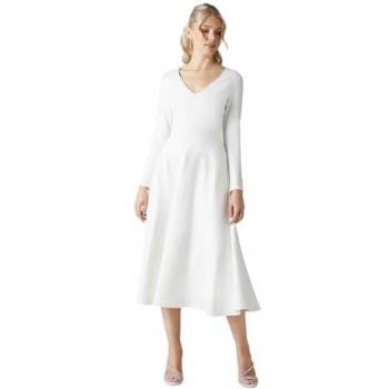 Coast Ivory V Neck Midi Dress with Full Skirt