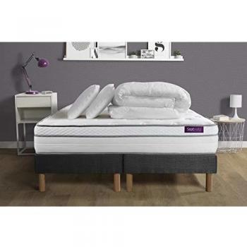 Septnuits Matelas 180x200 + Sommiers Gris 90x200 Memo Luxe Ressorts Ensachés 5 Zones