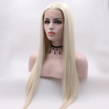 Perruque Lace Front Femme Cheveux Longs Lisses Résistante à la Chaleur Bleu Clair et Gris