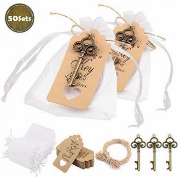 Vintage Bronze Schlüssel‑Set für Hochzeit/Ostern – 50 Stück inklusive Jutenbindfaden