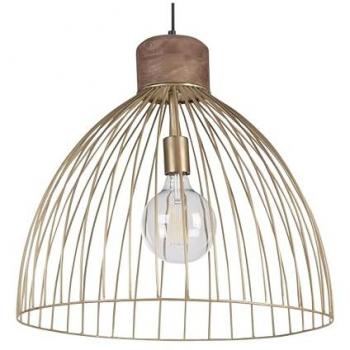 Lampadario Pendente in Metallo e Ottone con Paralume Rotondo a Intreccio Banas