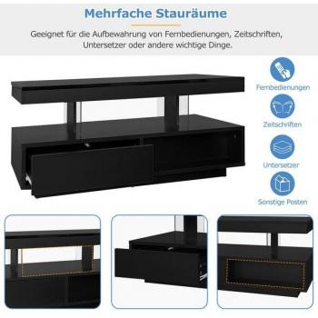 Couchtisch HAUSS SPOLE in Schwarz: 2 Schubladen, 2 Glasabschnitte, LED‑Akzent