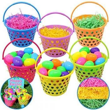 Count 8 Easter Egg Baskets with Handle and 55g Multicolor Easter Grass