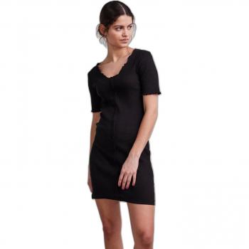 Kleid „Nukisa“ – Schwarzer figurbetonter Button-Style XS