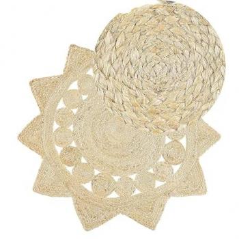 Tappeto Rotondo in Iuta Beige 120 cm per Soggiorno di Campagna