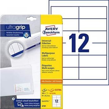 Avery Zweckform 4781 All-purpose Labels 97 x 42.3 mm White 360 Labels Permanent Adhesive for Inkjet and Laser Printers