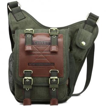 Sac d'école KAUKKO Classique Rétro Modèle Militaire en Toile (Army Green03)