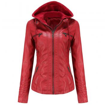 Veste coupe décontractée en cuir rouge, modèle M Allthemen