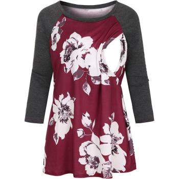 Hoodless T-shirt 3/4 Femme Grossesse Fluide Floral #50