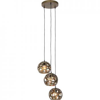 Lampada Suspensiva Bobby Oro Antico Industriale Tondo 3 Luci