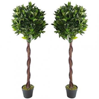 Leaf Artificial Topiary Bay Laurel Natural Trees Pair of 120cm 4ft Real Wood Trunk Green 120cm H X 45cm W X 45cm D