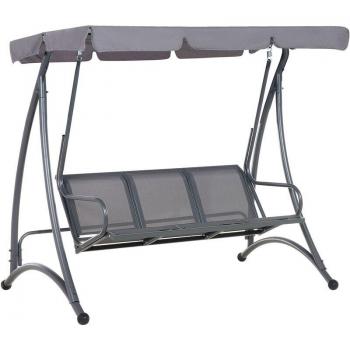 Outdoor Swing, Grey Mesh, Polyester Canopy, Steel Frame, 3-Person Capacity