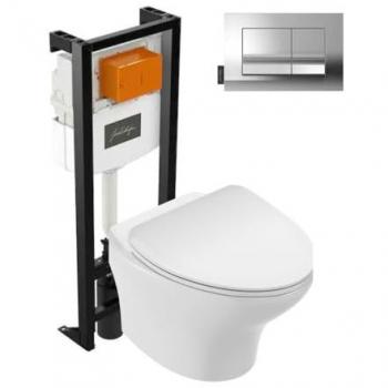 Pack WC Suspendu Jacob Delafon Nouvelle Vague Sans Bride Bâti-Support Autoportant Plaque Chrome