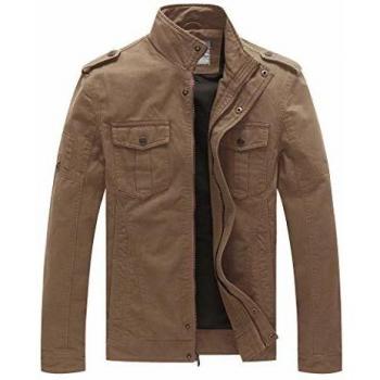 Wenven Herren Khaki-Windbreaker, leichte Militärjacke, Größe L