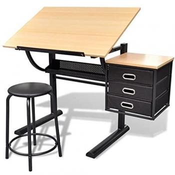 Tiltable Drawing Table with Stool