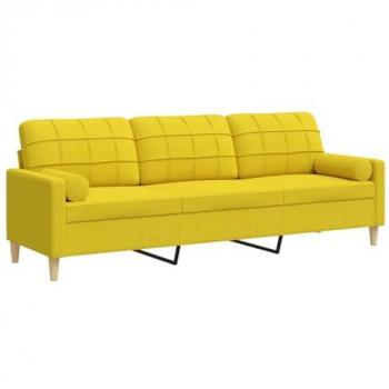 Sofá de 3 plazas con cojines tela amarillo claro 210 cm Vidaxl Amarillo