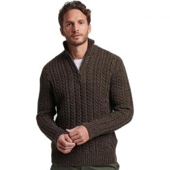 Pull Superdry Homme Marron à Demi-zip Torsadé Vintage Taille XXL