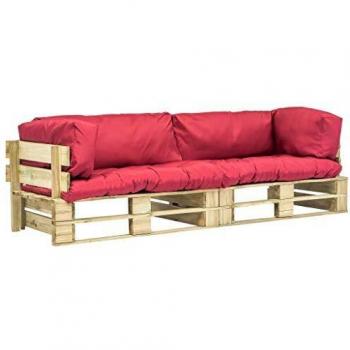 Garten-Palettensofa-Set 2-tlg. mit roten Kissen