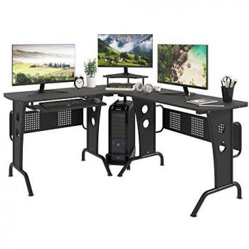 Compact Corner Gaming Desk with CPU Rack, Black