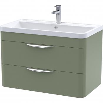 Nuie Parade 2 Drawer Wall Hung Vanity Unit with Ceramic Basin | Satin Green | MFC | 800mm