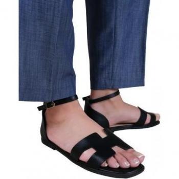 Sandalias estilo Roma con tiras recortadas para mujer, 8 UK, negro