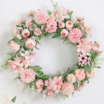 40cm Silk Peony Floral Wreath – Heart-Shaped Wedding & Holiday Ornament