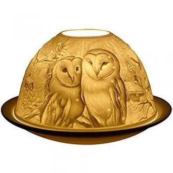 Ceramic Votive Dome Tea Light Holder with Charming Barn Owls by Light-Glow