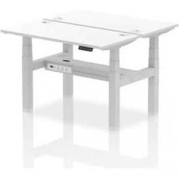 Dynamic Air Back-to-Back 1200 x 600mm Height Adjustable Sit Stand 2 Person Bench Desk With Cable Ports White Finish Silver Frame