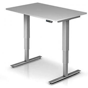 Kaiserkraft UPLINER-2.0 Stehschreibtisch T-Fuß-Gestell 1200 mm lichtgrau
