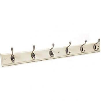 Cream Board Coat Rack with Heavy Duty Satin Nickel Hooks