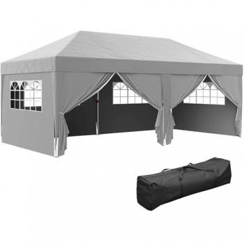 Tonnelle de jardin extérieure Outsunny 3 × 6 m – parois latérales amovibles – sac de transport inclus – parfaite pour camping et festivals – gris