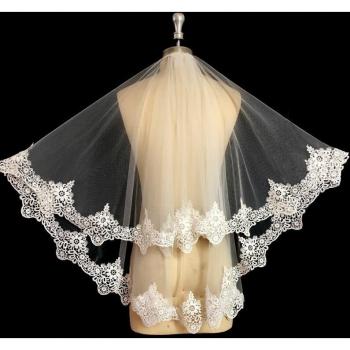 Appliqued Bridal Veil with Comb