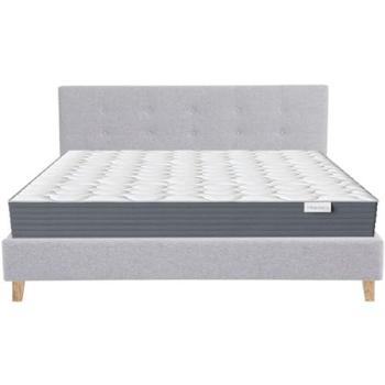 Lit Double 160x200 Tissu Gris Chiné + Matelas Ergonomique