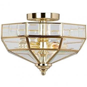 Old Park 2 Light Semi Flush Ceiling Light Polished Brass, E27