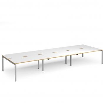 Adapt 6 Seater Desk with Silver Frame, White Base and White Oak Surface