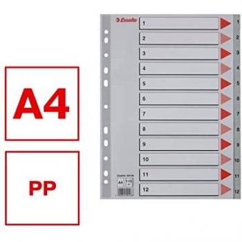 A4 Intercalaire Touches Numérotées 1-12 Extra Large Gris Plastique Epais Référence: 100106