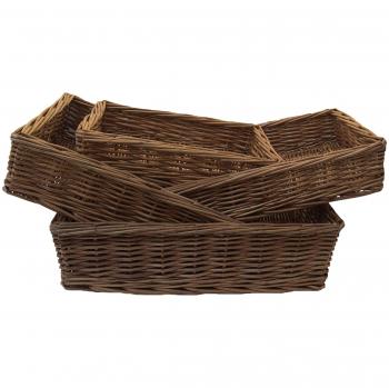 Four Piece Red Wicker Storage Hamper with Wooden Base, 11 x 30 x 40 cm