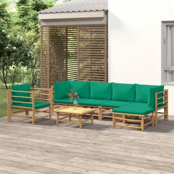 Salon de jardin 7 pièces avec coussins en bambou vert