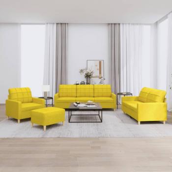 Set Divani 4 pz Giallo Chiaro con Cuscini in Tessuto