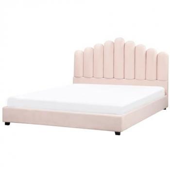 Velvet Super King 6ft Sea Shell Bed – Beliani, Pastel Pink Headboard