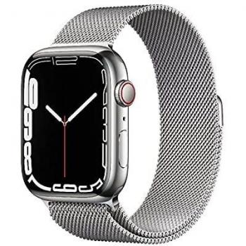 Apple Watch Series 7 GPS + Cellular, 45mm Edelstahlgehäuse Silber mit Milanaise Armband Silber