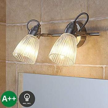 2-Bulb IP44 Bathroom Wall Light Lindby Kara, Dimmable Modern Ceiling Light in Silver with Glass for Bathrooms (G9)