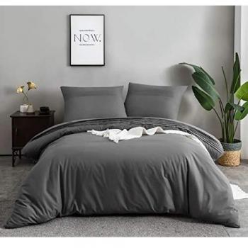 Housse de Couette Parure de Lit 240 x 260 cm 100% Coton 400 fils/cm² Gris Plissé 2 Personnes Lot 2 Taie d'Oreiller 65x65cm Fermeture Éclair