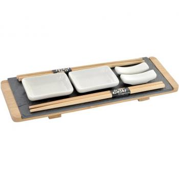 DKD Minimalist Bamboo & Slate Sushi Stand – 30 × 10 × 3.5 cm