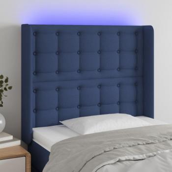 Día y Noche Cabecero con LED de tela azul 103x16x118/128 cm