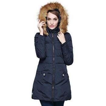 Orolay Women’s ArcticShield Navy Down Coat, Faux Fur Hologram Hood, XL