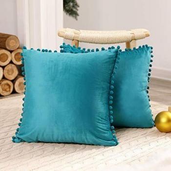 Deconovo Bedroom Pillows, 22x22 Inches, Teal Velvet with Hidden Zipper